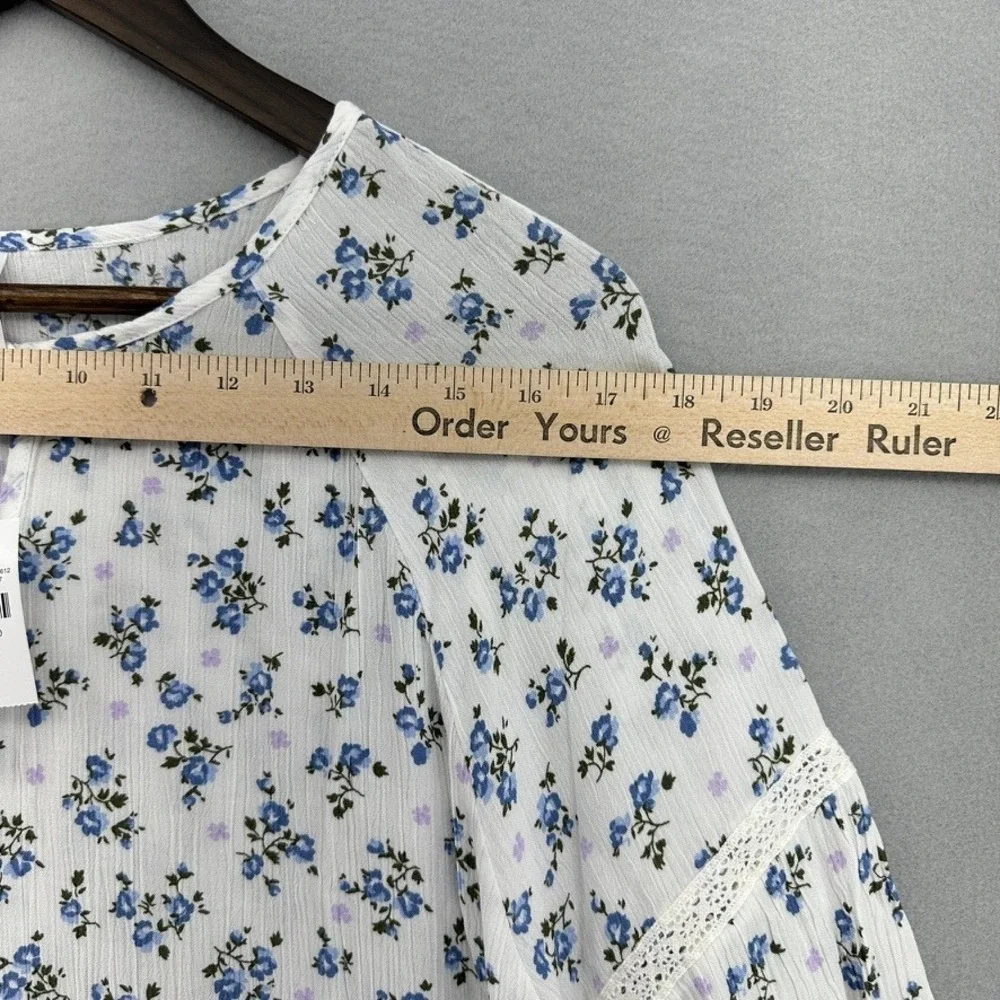 Justice Viscose White Blue Floral Tassel Tie Peplum Babydoll Top Blouse 8/20 2XL